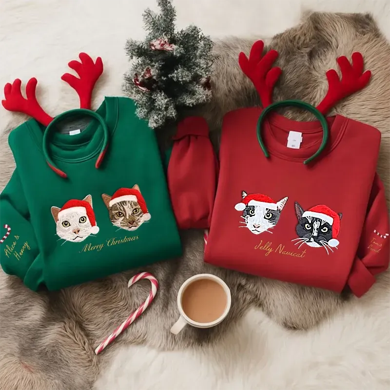 Custom Pet Embroidered Pet Portrait Christmas Sweater Hoodie Gift