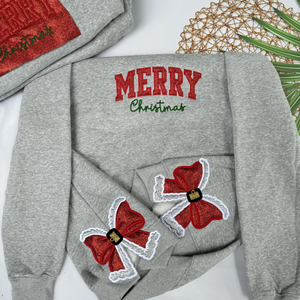 Custom Merry Christmas Bow Side Sweatshirt – Personalized Holiday Pullover