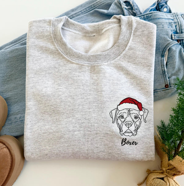 Custom Pet Outline Embroidered Sweatshirt – Christmas Gift for Pet Lovers