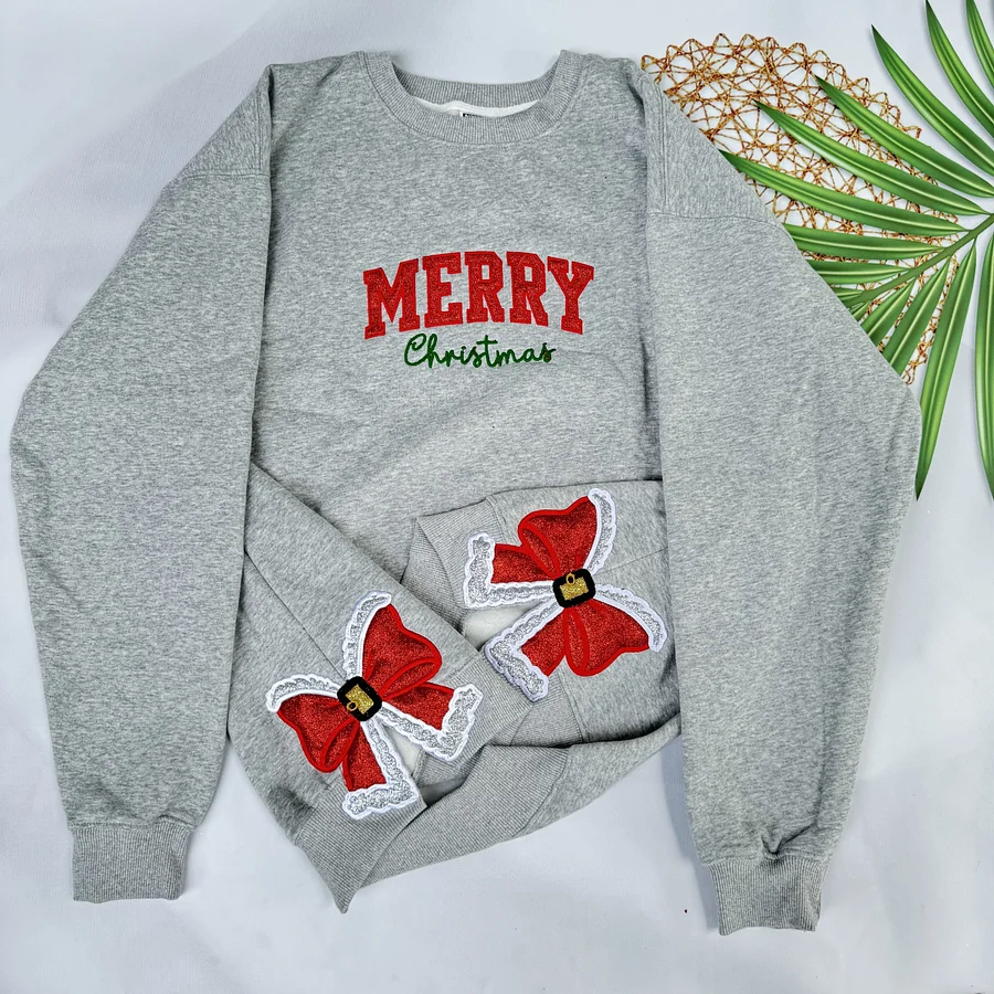Custom Merry Christmas Bow Side Sweatshirt – Personalized Holiday Pullover