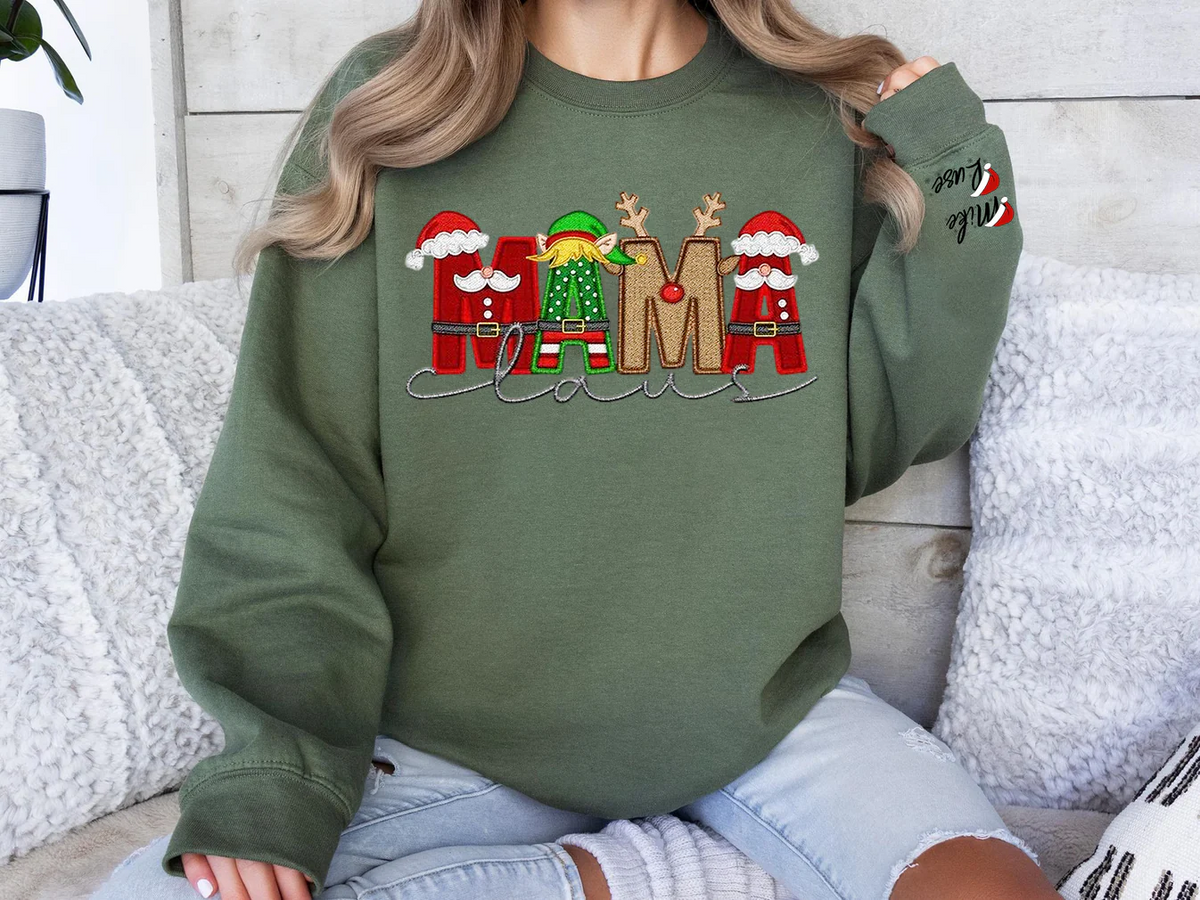 Custom Claus Family Embroidered Christmas Sweatshirt – Personalized Name Holiday Crewneck