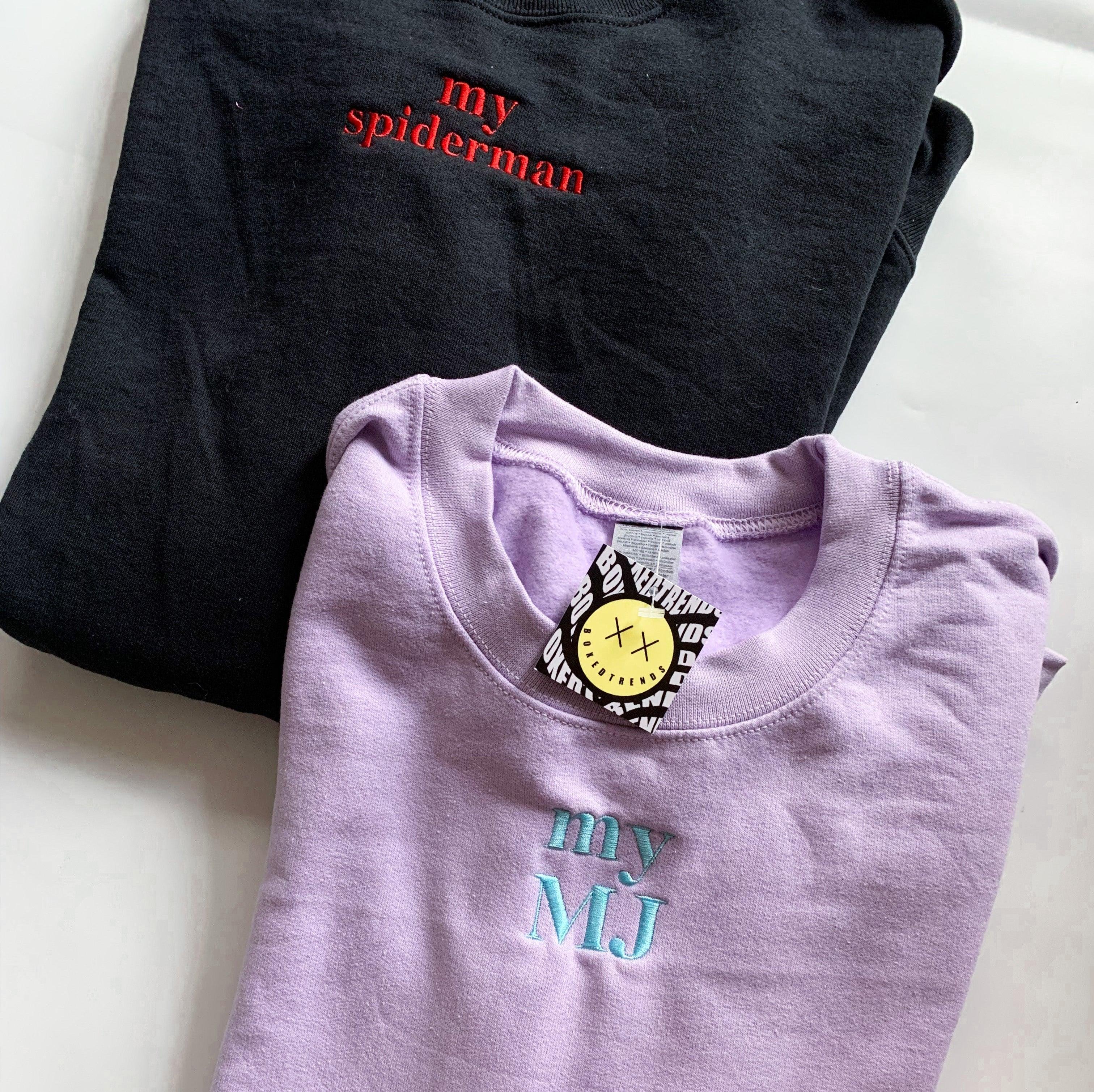 Custom My Spiderman My MJ Embroidered Matching Set Couple Sweatshirt Hoodies