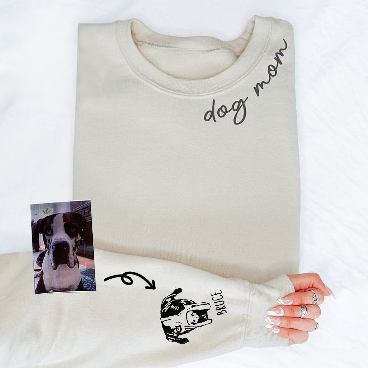 Custom Pet Portrait Sleeve Hoodie – Personalized Dog &amp; Cat Embroidery
