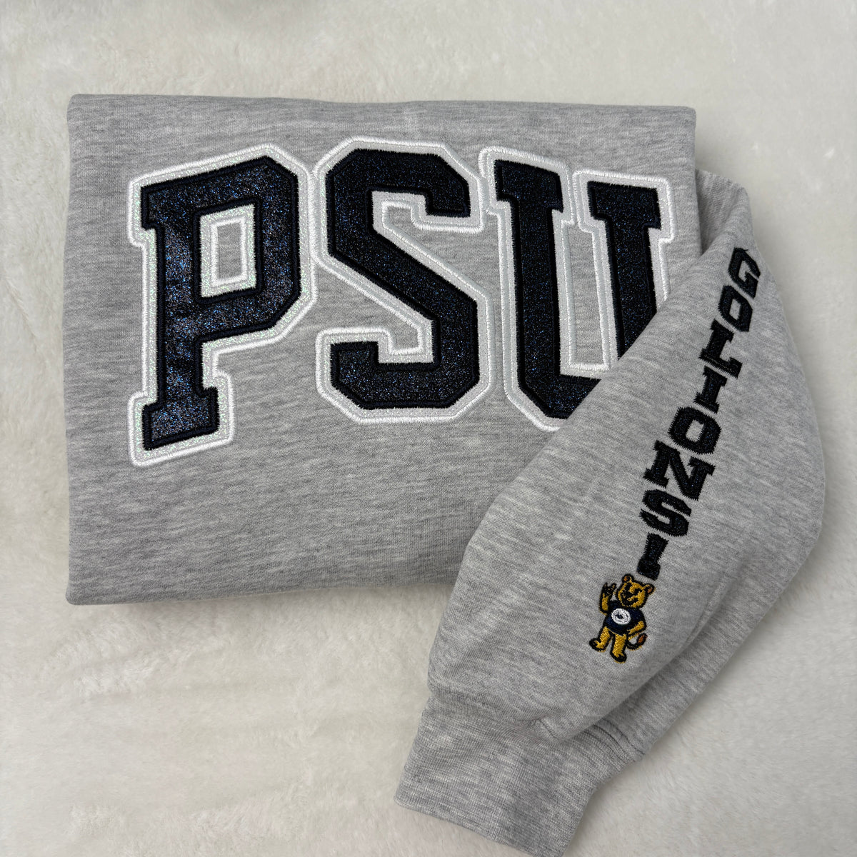 Custom Team Glitter Embroidered Sweatshirt – Personalized School &amp; Game Day Spirit Wear