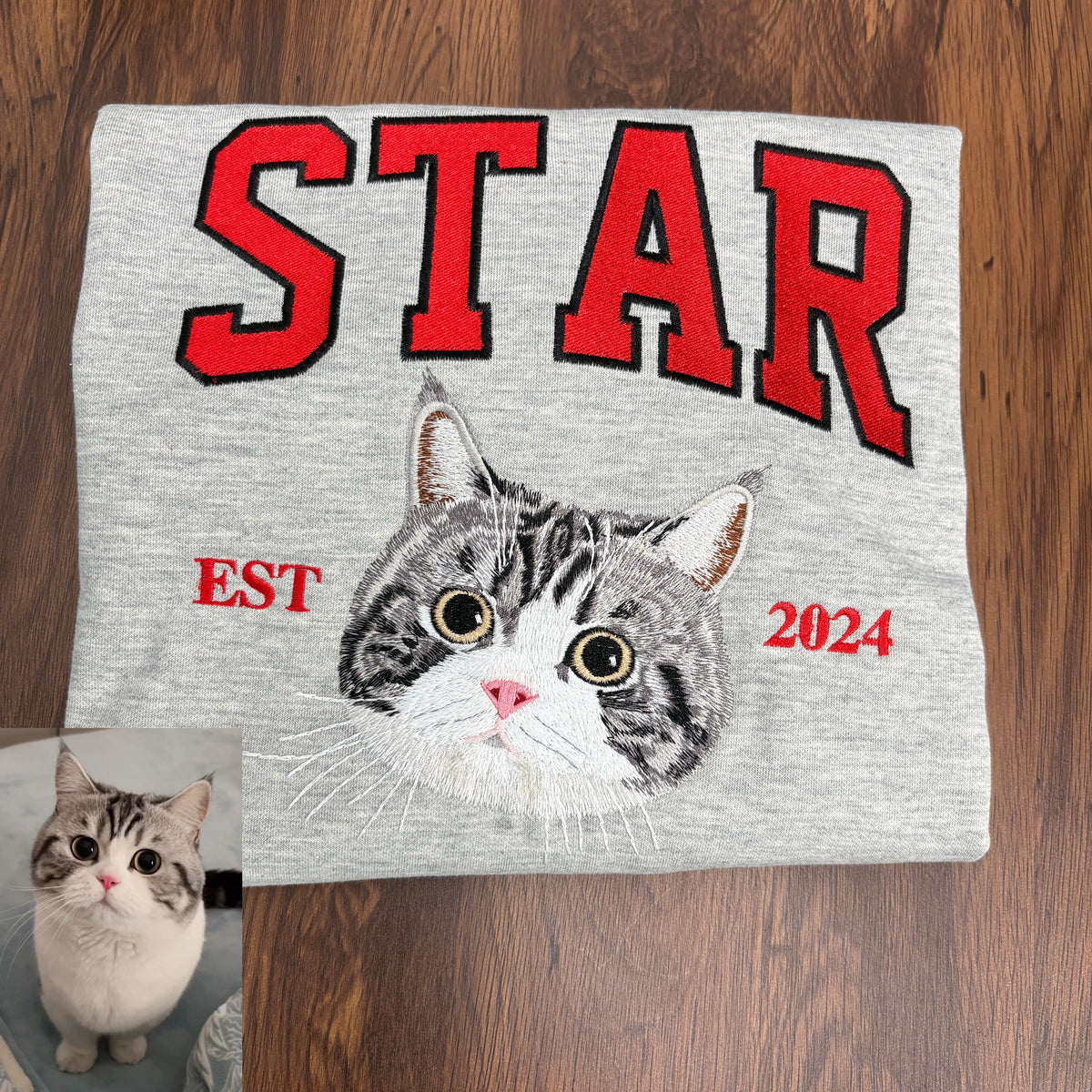 Personalized Embroidered Pet Face and Name Est Sweatshirt Keepsake Gift for Pet Lovers