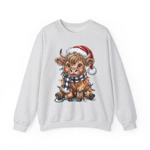 Festive Highland Cow Christmas Crewneck Sweatshirt
