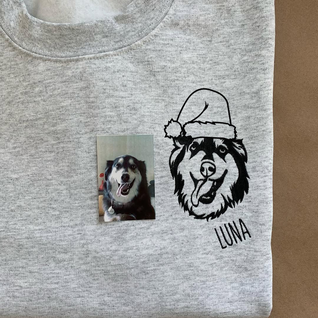 Custom Christmas Pet Portrait Embroidered Sweatshirt