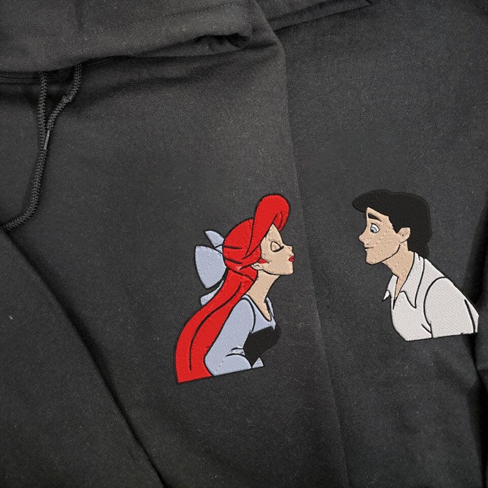 Custom Embroidered Sweatshirts For Couples, Cartoon Prince x Princess Couples Matching Embroidered Sweatshirt, Anniversary Couples Matching Sweater