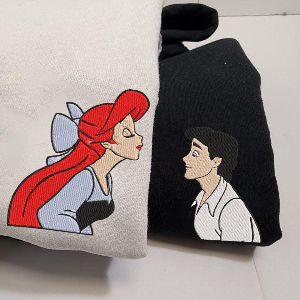 Custom Embroidered Sweatshirts For Couples, Cartoon Prince x Princess Couples Matching Embroidered Sweatshirt, Anniversary Couples Matching Sweater