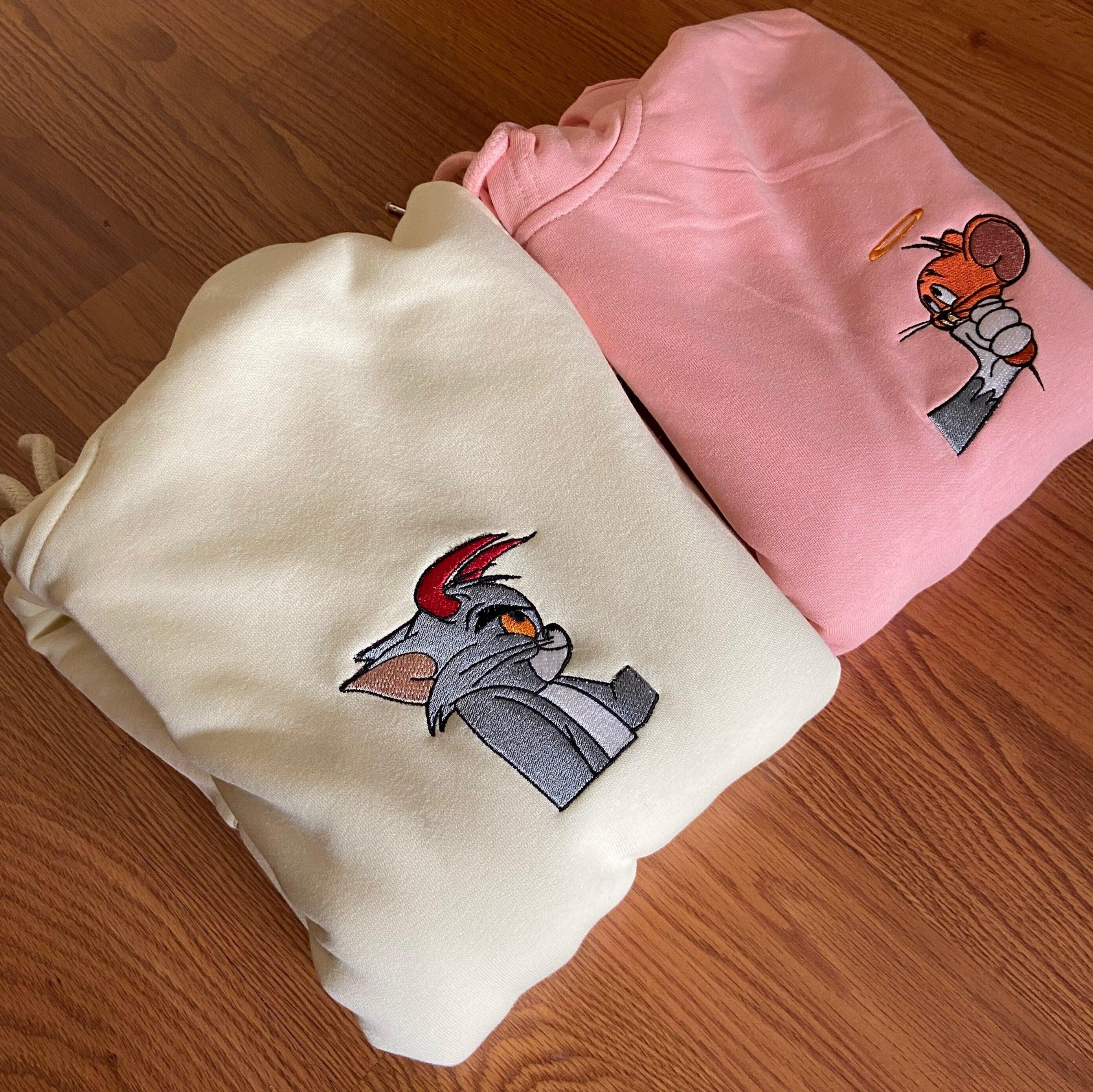 Custom Embroidered Hoodies For Couples, Custom Matching Couple Hoodies, Cartoon Characters Mouse Embroidered Matching Couples Hoodie