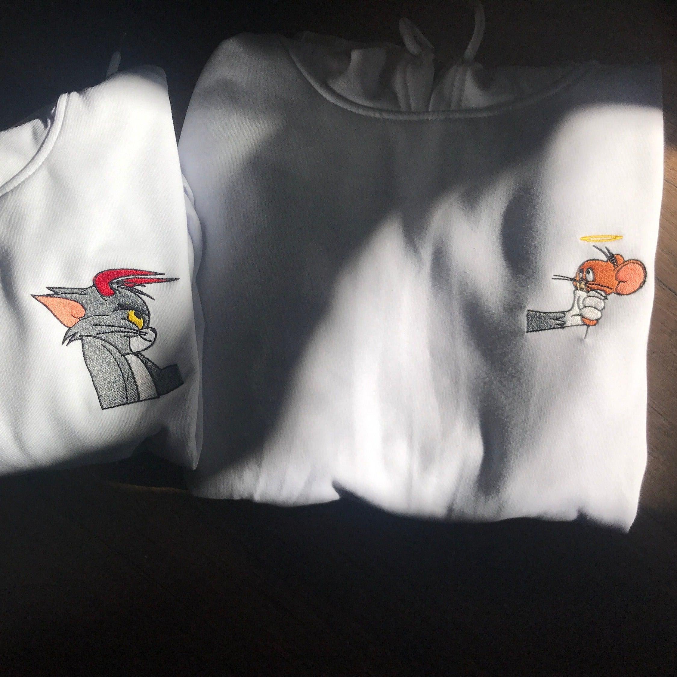 Custom Embroidered Sweatshirts For Couples, Custom Matching Couple Hoodies, Cartoon Characters Mouse Embroidered Matching Couples Sweatshirt