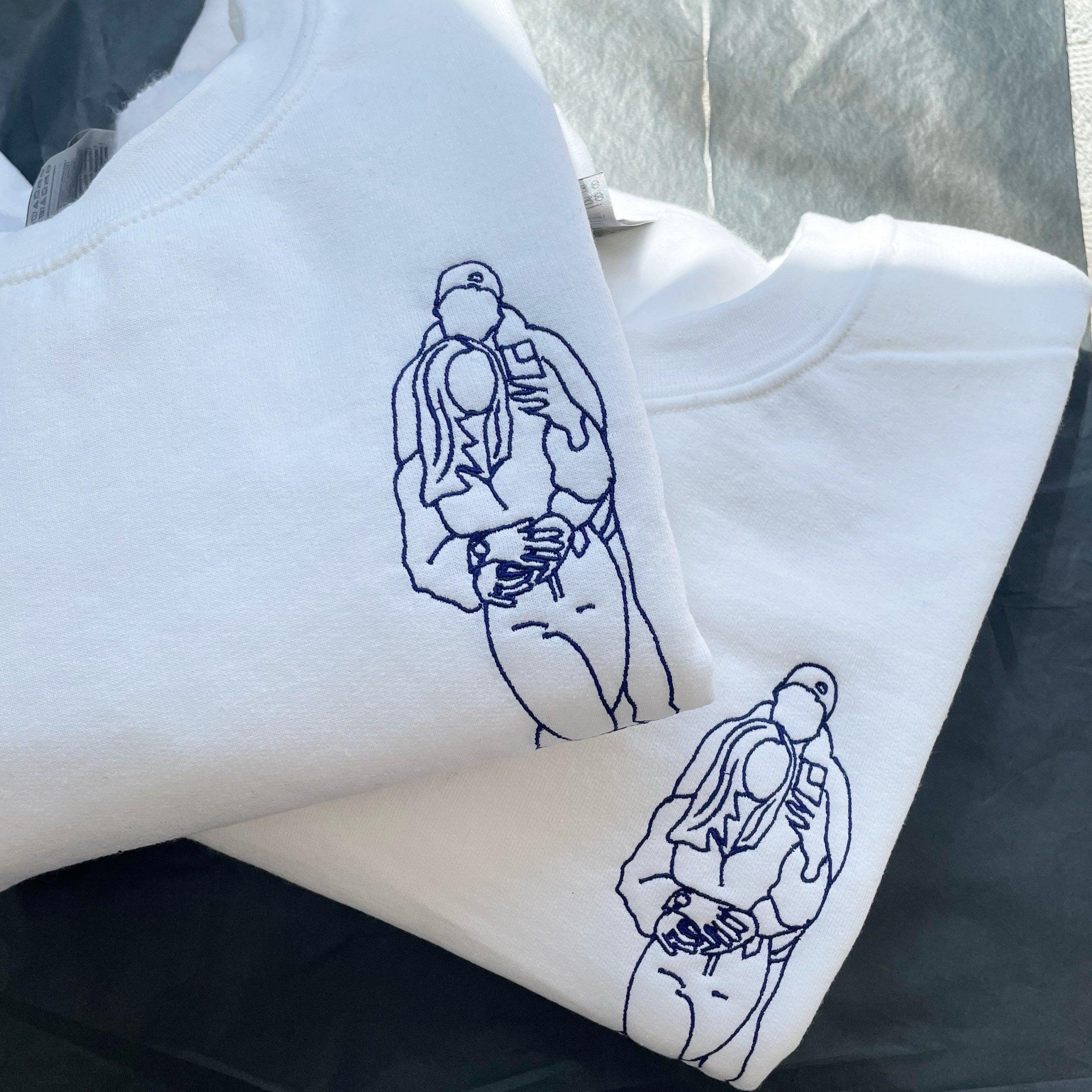 Custom Embroidered Sweatshirts For Couples, Custom Embroidered Outline Portrait From Photo Matching Couples Sweatshirt, Outline Photo Sweater