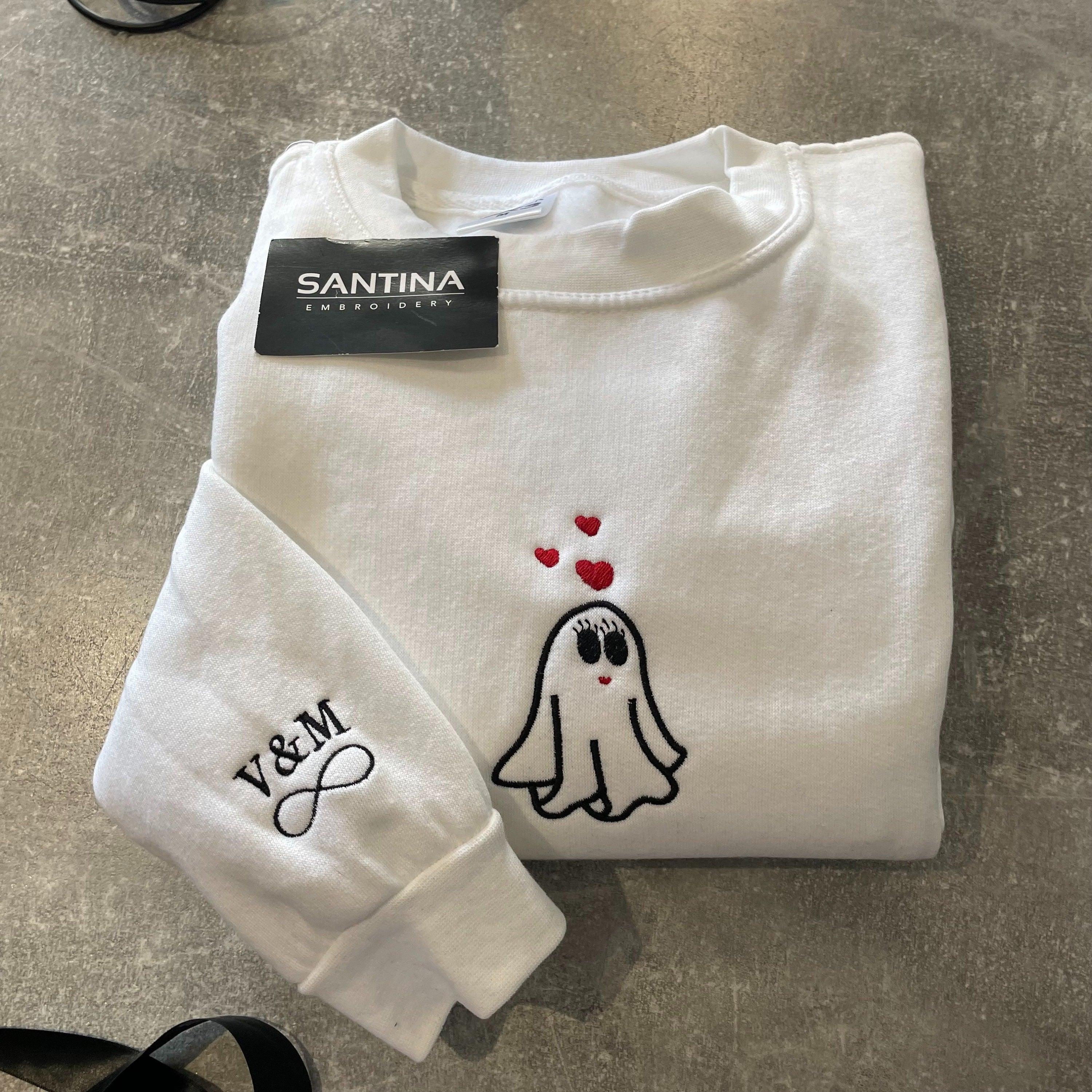 Custom Embroidered Halloween Sweatshirts For Couples, Halloween Couples Ghost Embroidered Sweatshirt, Ghost Spooky Couples Season Sweater