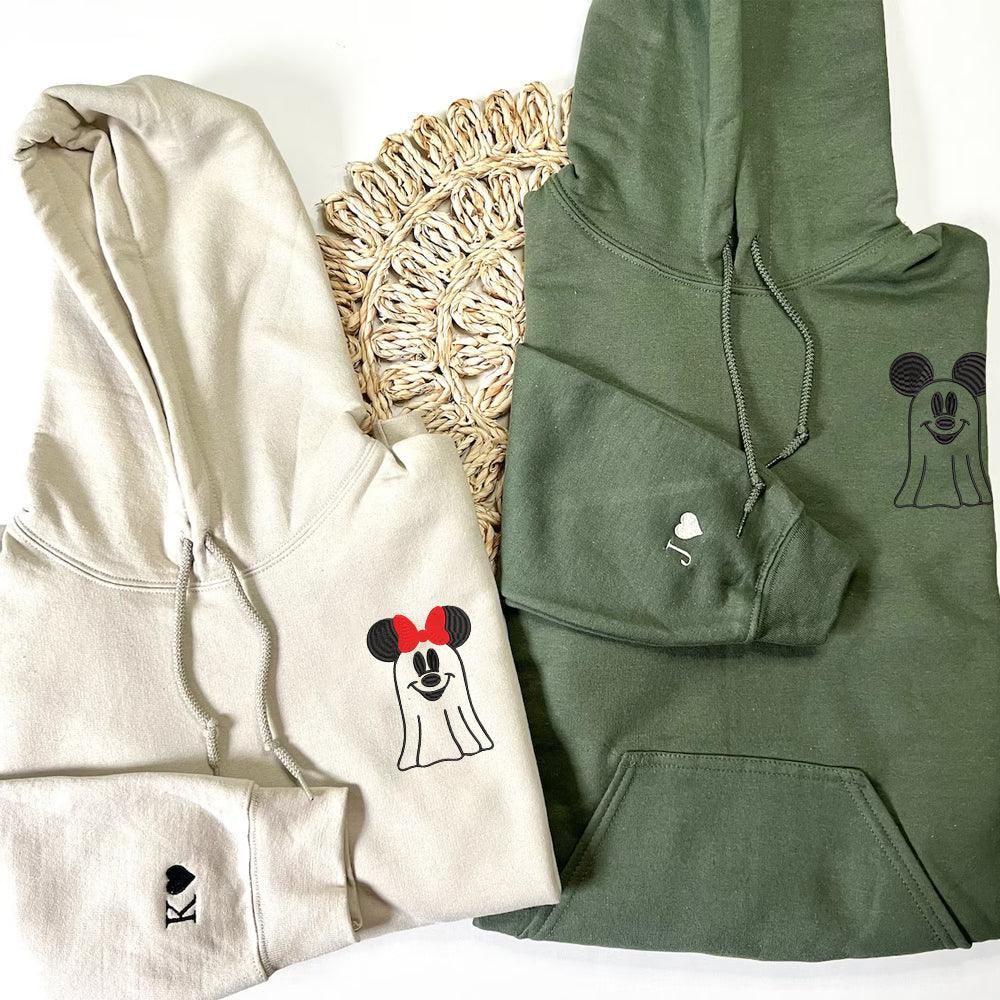 Custom Embroidered Halloween Hoodies For Couples, Custom Matching Couple Hoodie, Cartoon Mouses Couples Embroidered Hoodie V3