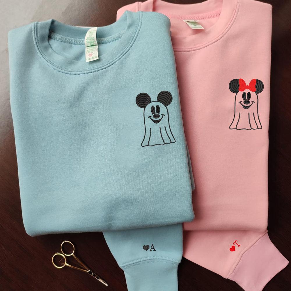 Custom Embroidered Halloween Hoodies For Couples, Custom Matching Couple Hoodie, Cartoon Mouses Couples Embroidered Hoodie V3