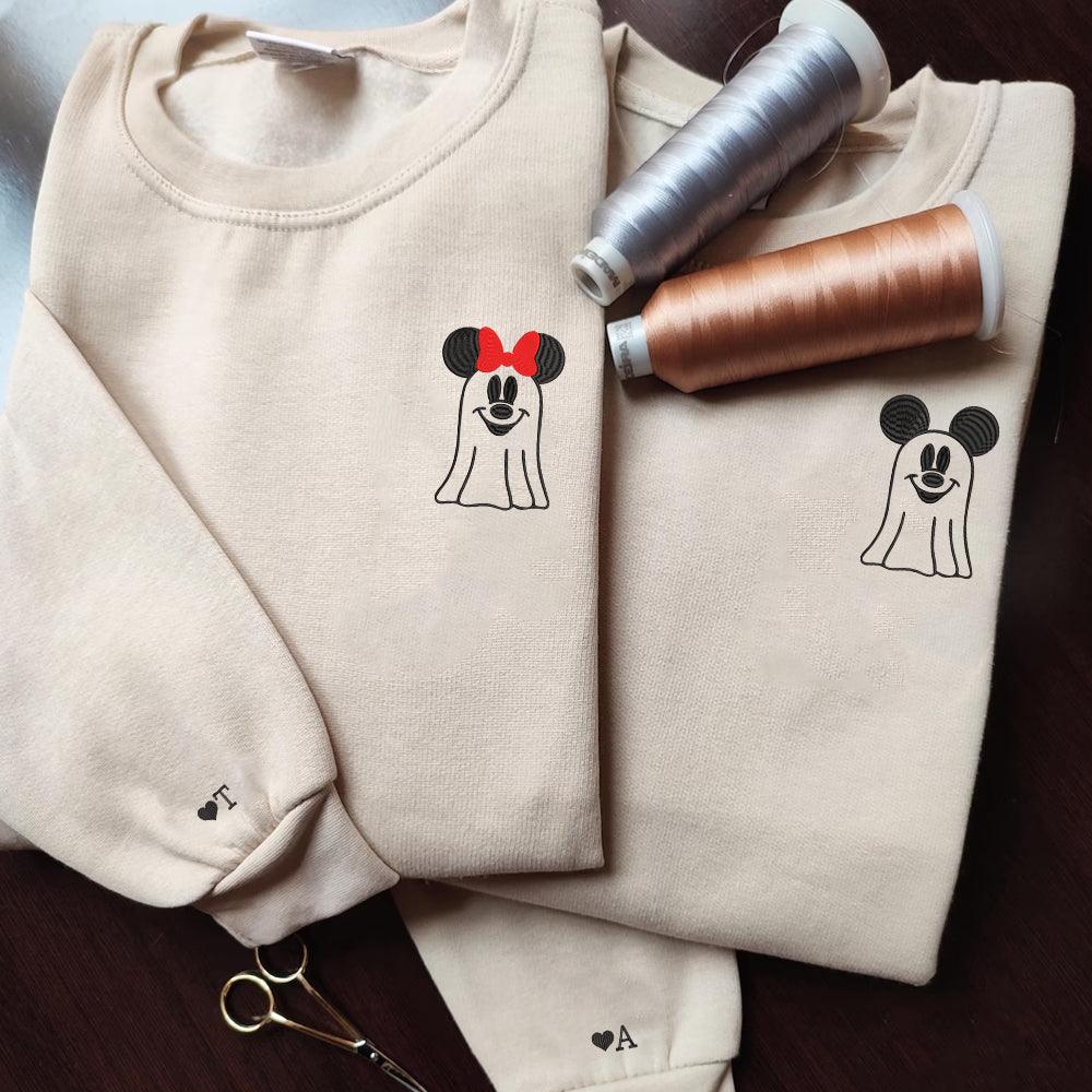 Custom Embroidered Halloween Sweatshirts For Couples, Custom Matching Couple Sweatshirt, Cartoon Mouse Couples Embroidered Sweater V3