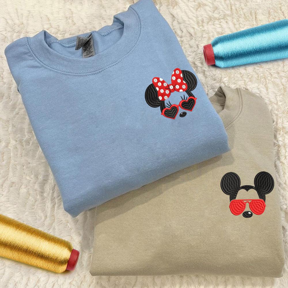 Custom Embroidered Sweatshirts For Couples, Custom Matching Couple Sweatshirt, Cartoon Mouse Inspired Couples Embroidered Matching Sweater