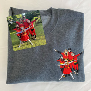 Cool Family Halloween Costumes, Custom Embroidered Family Portrait Sweatshirt, Hoodie. Family Members Gift For Halloween