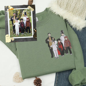 Cool Family Halloween Costumes, Custom Embroidered Family Portrait Sweatshirt, Hoodie. Family Members Gift For Halloween
