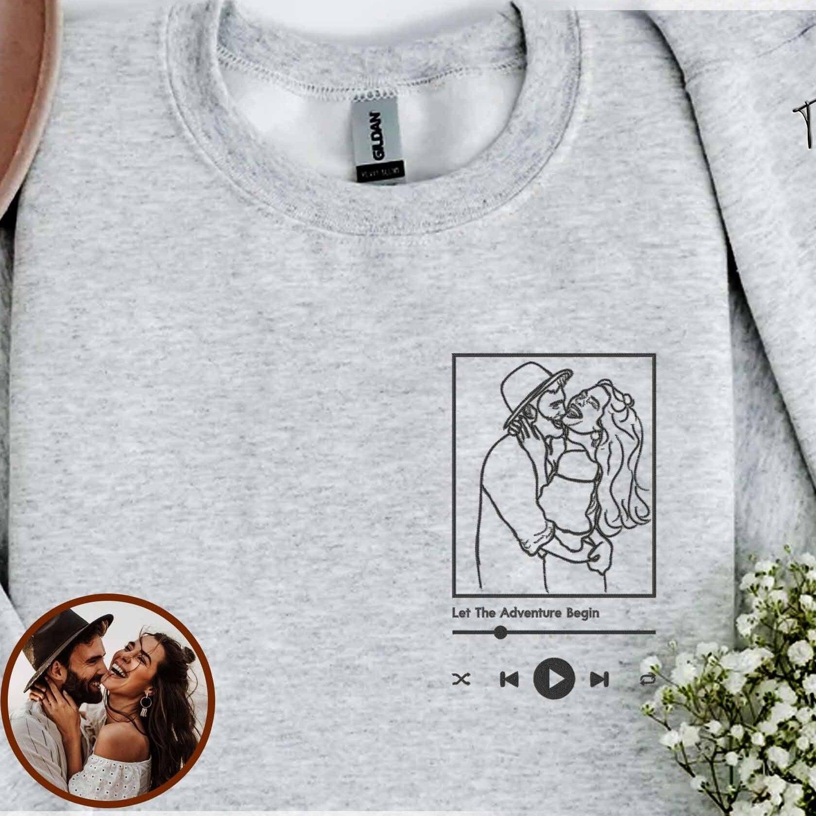 Custom Embroidered Portrait Line Drawing Couple Matching Sweatshirt Hoodies