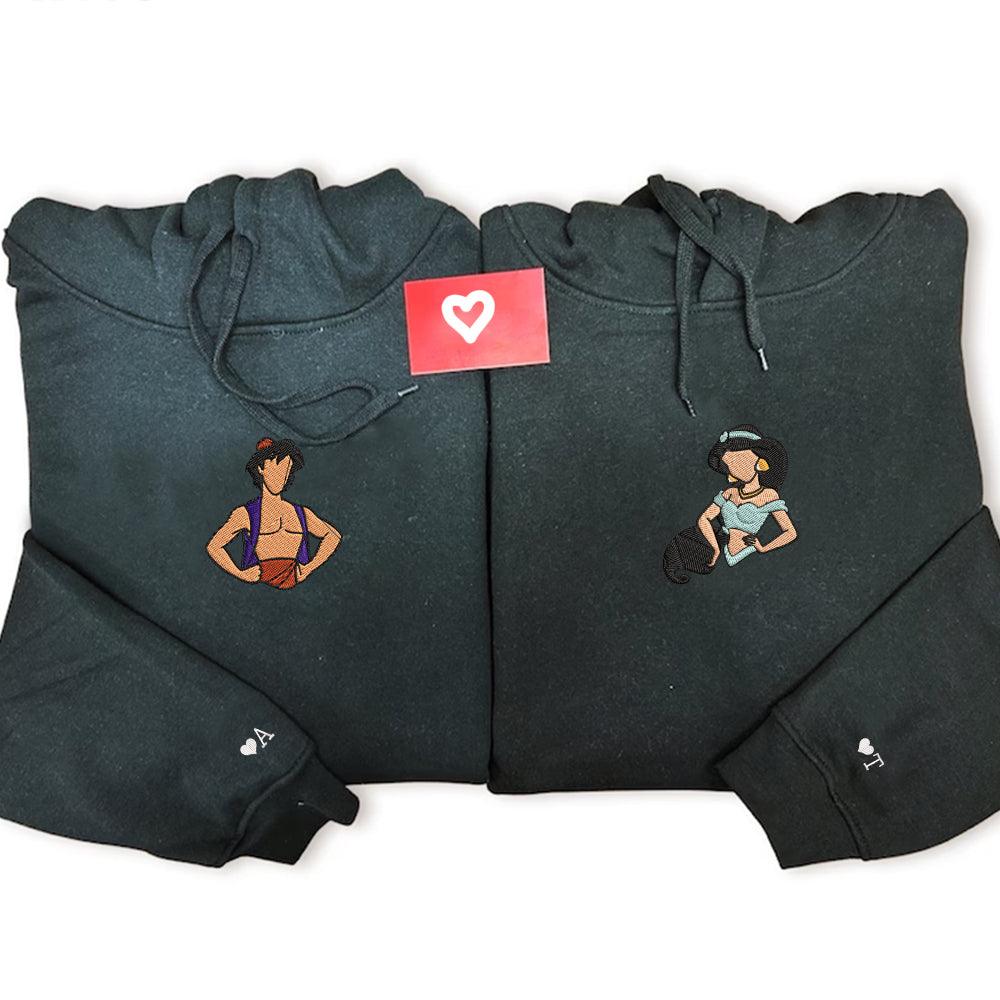 Custom Embroidered Hoodies For Couples, Custom Matching Couple Hoodie, Cute Princess Couples Embroidered Hoodie V1