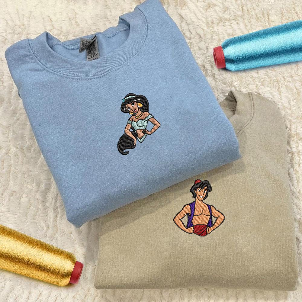 Custom Embroidered Sweatshirts For Couples, Custom Matching Couple Sweatshirt, Cute Princess Couples Embroidered Crewneck Sweater V2