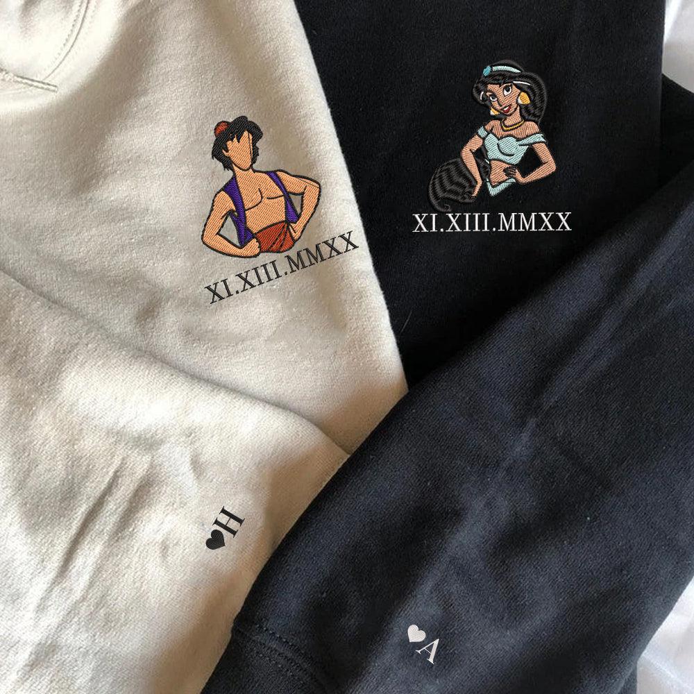 Custom Embroidered Roman Numeral Hoodies For Couples, Roman Numeral Date Hoodie, Cute Princess Couples Embroidered Hoodie V2