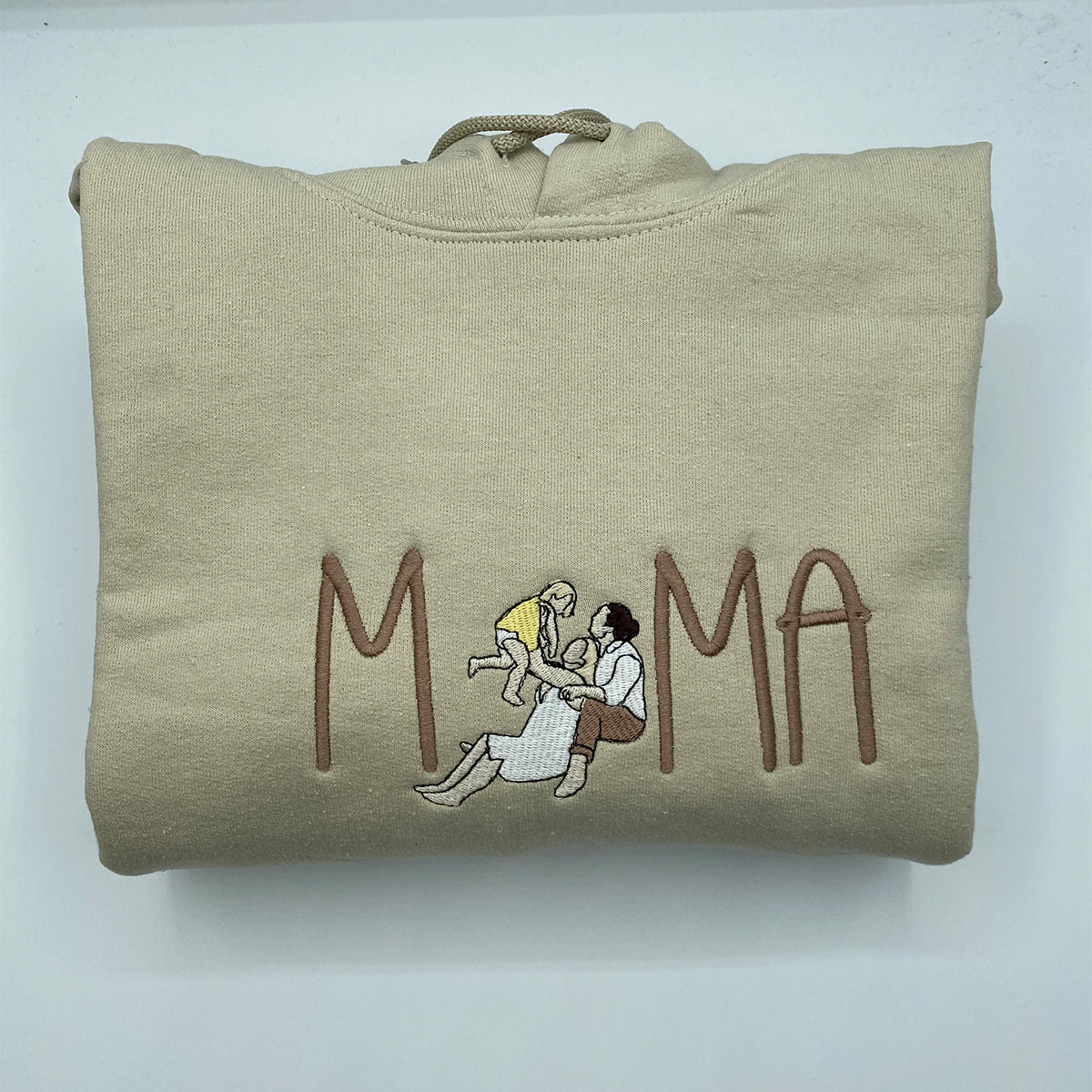 Custom Embroidered Full-Color Mama Portrait Sweatshirt Hoodie with Initial on Sleeve