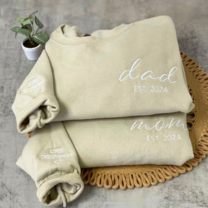 Custom Embroidered Mom and Dad Sweatshirt Hoodie with Est Year, Kids Names