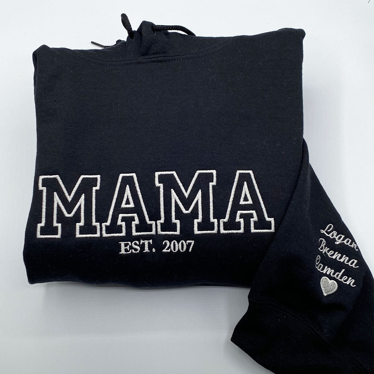 Mother’s Day Gift Ideas | Embroidered Sweatshirt with Kids' Names | Custom Family Name Hoodie