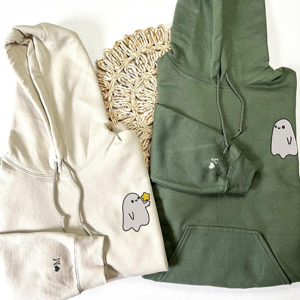 Custom Embroidered Ghost Spooky Season Couples Embroidered Hoodies V2 - mymatchhoodie