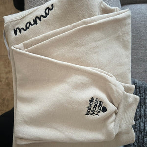Custom Collar and Sleeve Embroidered Hoodie, Embroidered Mama Sweatshirt with Kids Names Personalized Gift for Mom