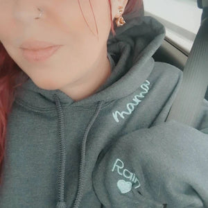 Custom Collar and Sleeve Embroidered Hoodie, Embroidered Mama Sweatshirt with Kids Names Personalized Gift for Mom
