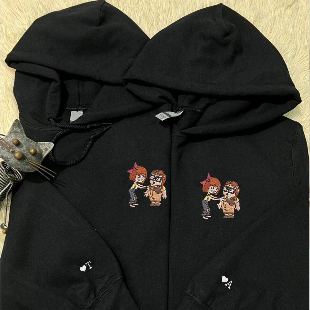 Custom Couple Embroidered Hoodie, Cute Cartoon Lovers in Love Hoodie, Unique Matching Outfit