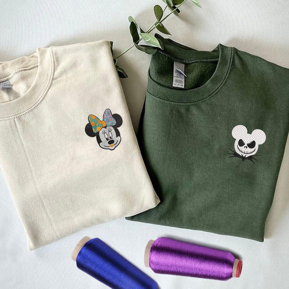 Custom Couple Sweatshirts with Embroidery, Romantic Cartoon Style Matching Sweaters
