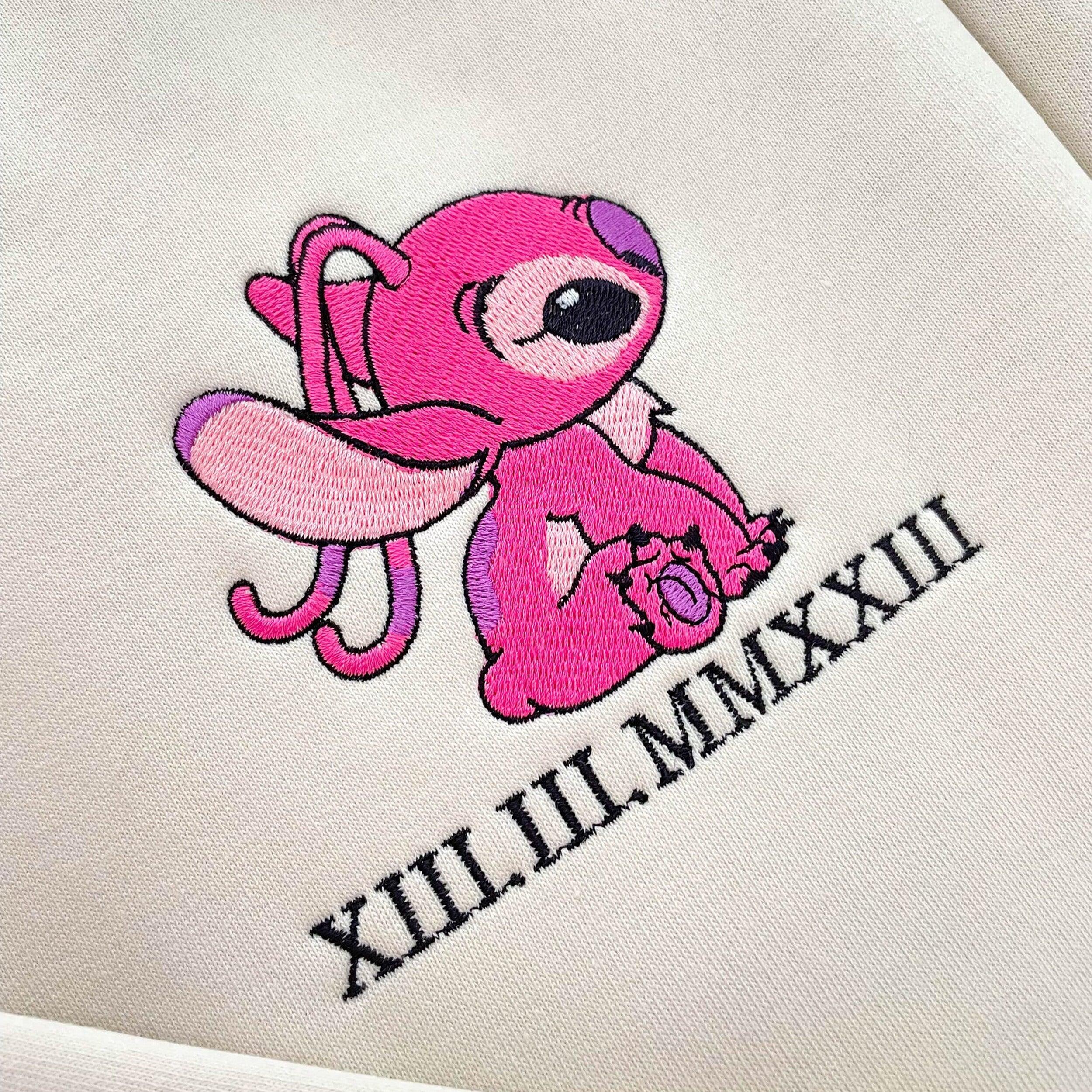 Custom Couples Hoodie, Personalized Roman Numeral Date Hoodie With Cute Alien Embroidery