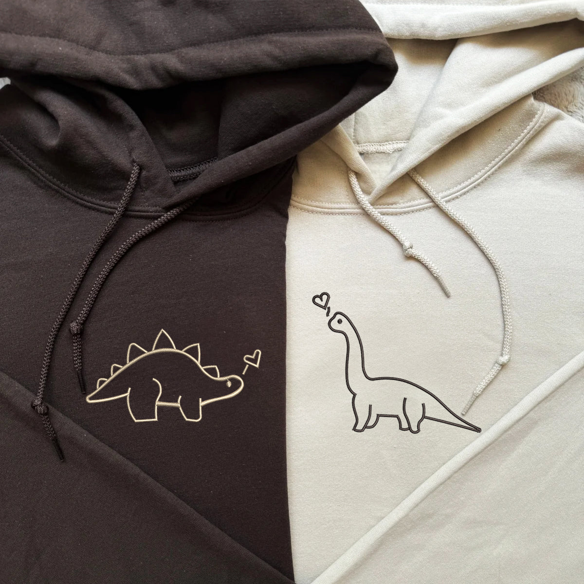 Custom Dinosaurs Embroidered Matching Set Couple Sweatshirt Hoodies - mymatchhoodie