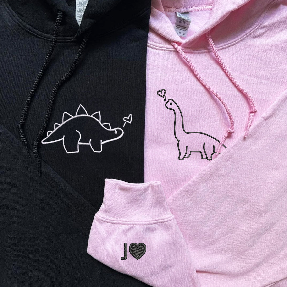Custom Dinosaurs Embroidered Matching Set Couple Sweatshirt Hoodies - mymatchhoodie