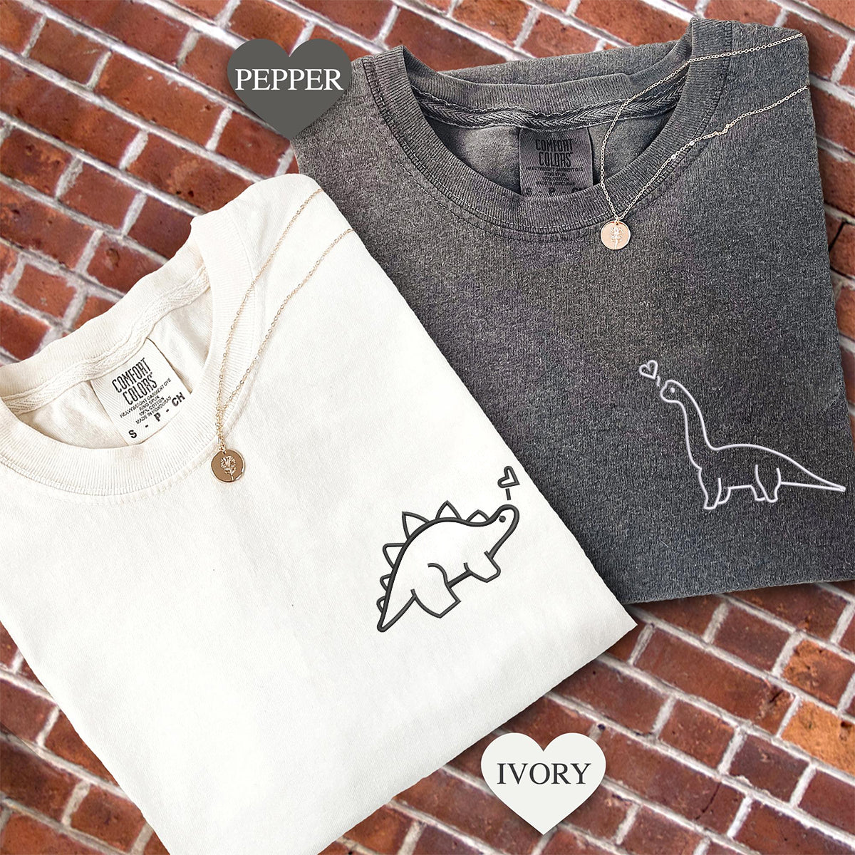 Custom Dinosaurs Embroidered Matching Set T-shirts for Couples