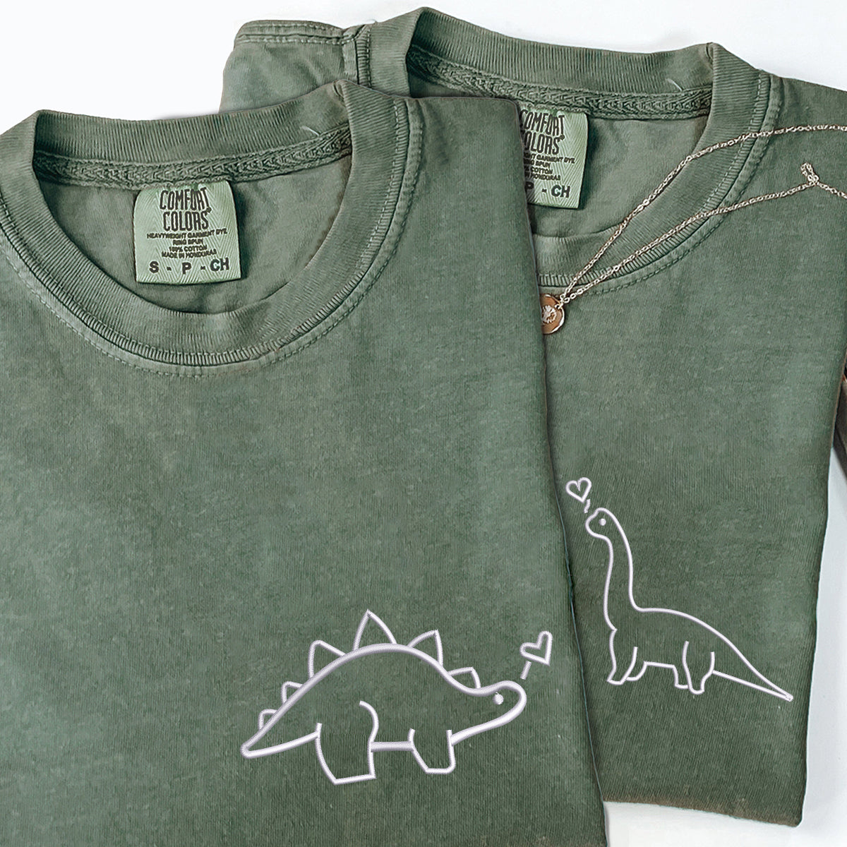 Custom Dinosaurs Embroidered Matching Set T-shirts for Couples