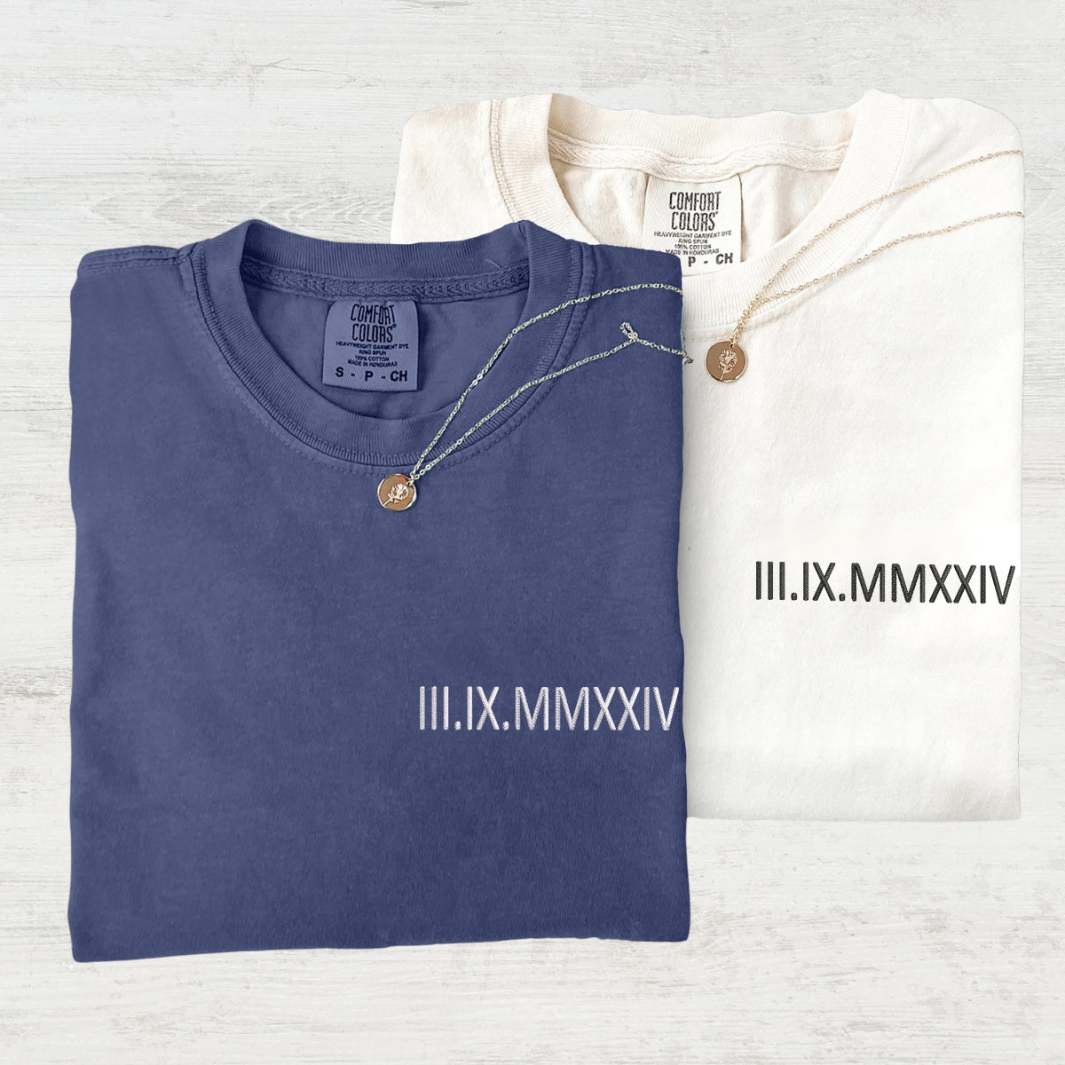 Custom Embroidered Anniversary Date Embroidered Roman Numeral Matching T-shirts for Couples