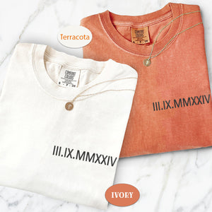 Custom Embroidered Anniversary Date Embroidered Roman Numeral Matching T-shirts for Couples