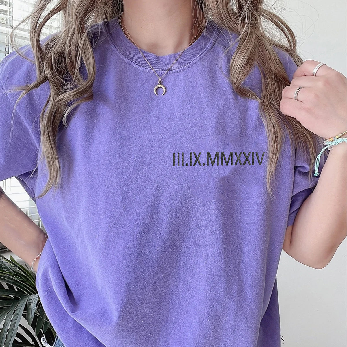 Custom Embroidered Anniversary Date Embroidered Roman Numeral Matching T-shirts for Couples