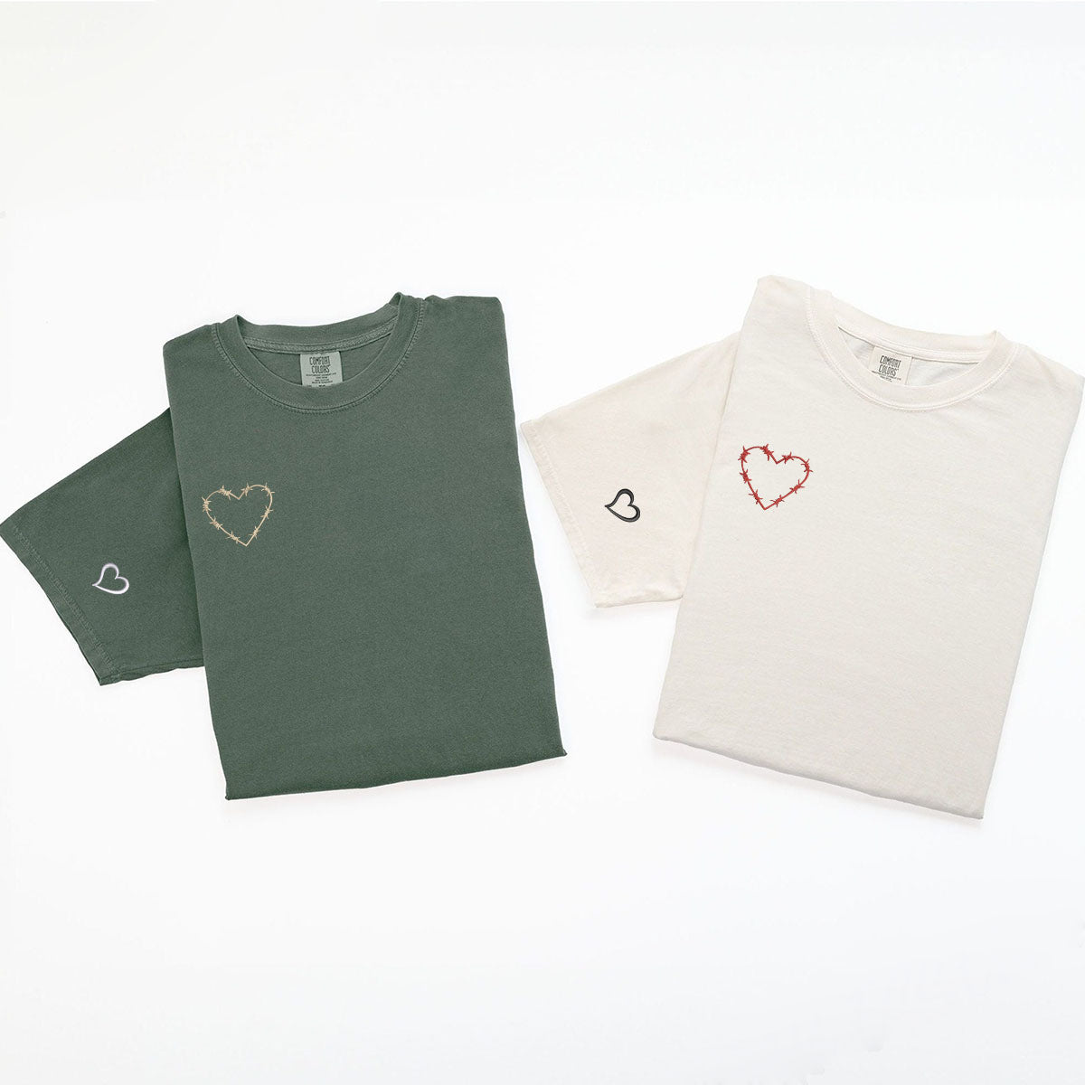 Custom Embroidered Barbwire Heart Matching T-shirts for Couples