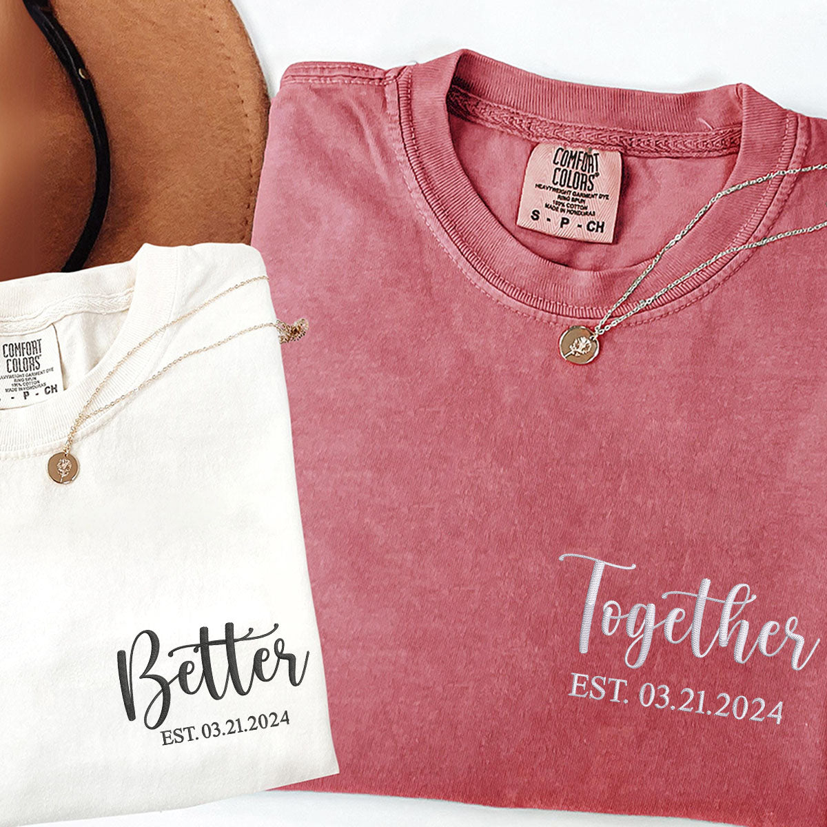 Custom Embroidered Better Together Matching T-shirts for Couples