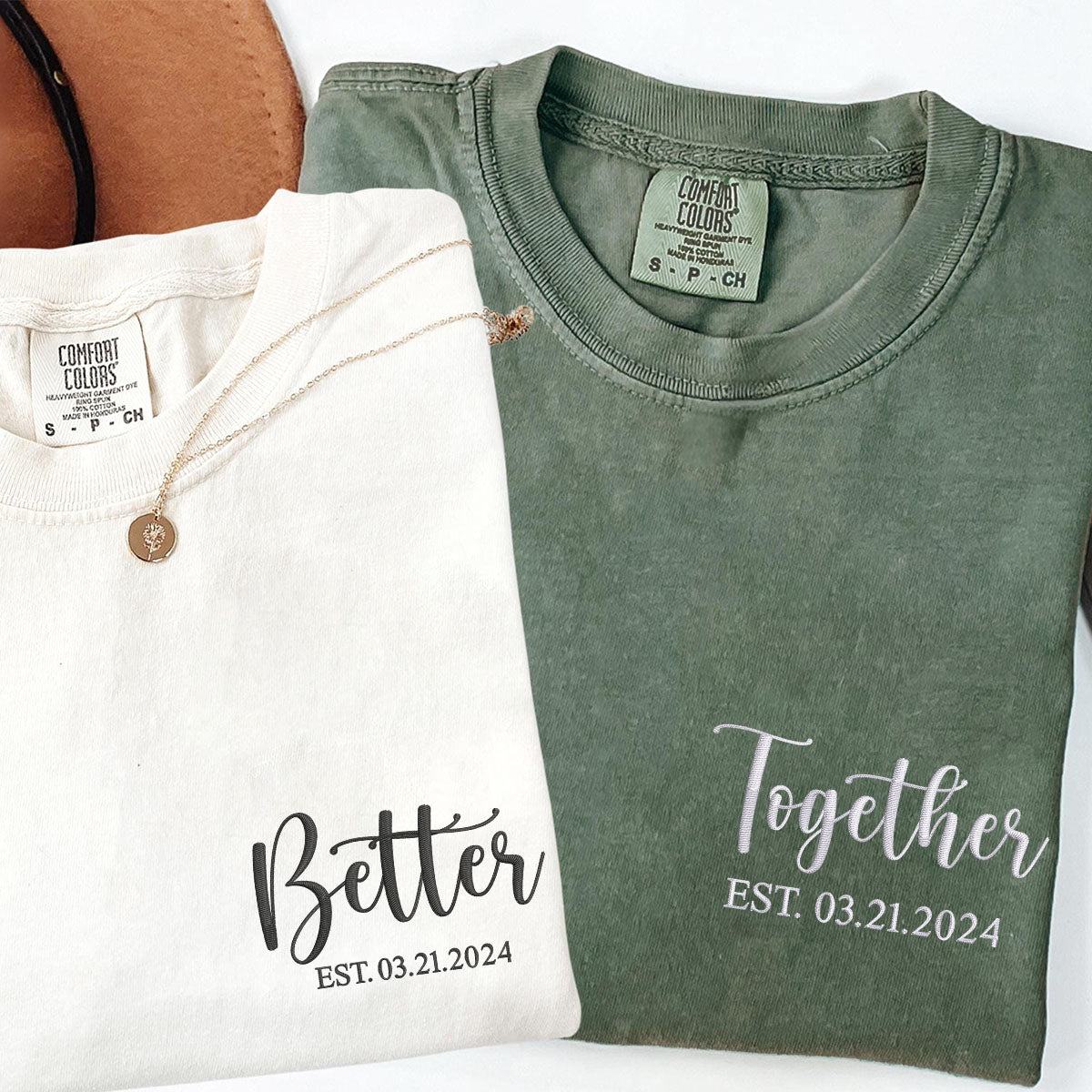 Custom Embroidered Better Together Matching T-shirts for Couples