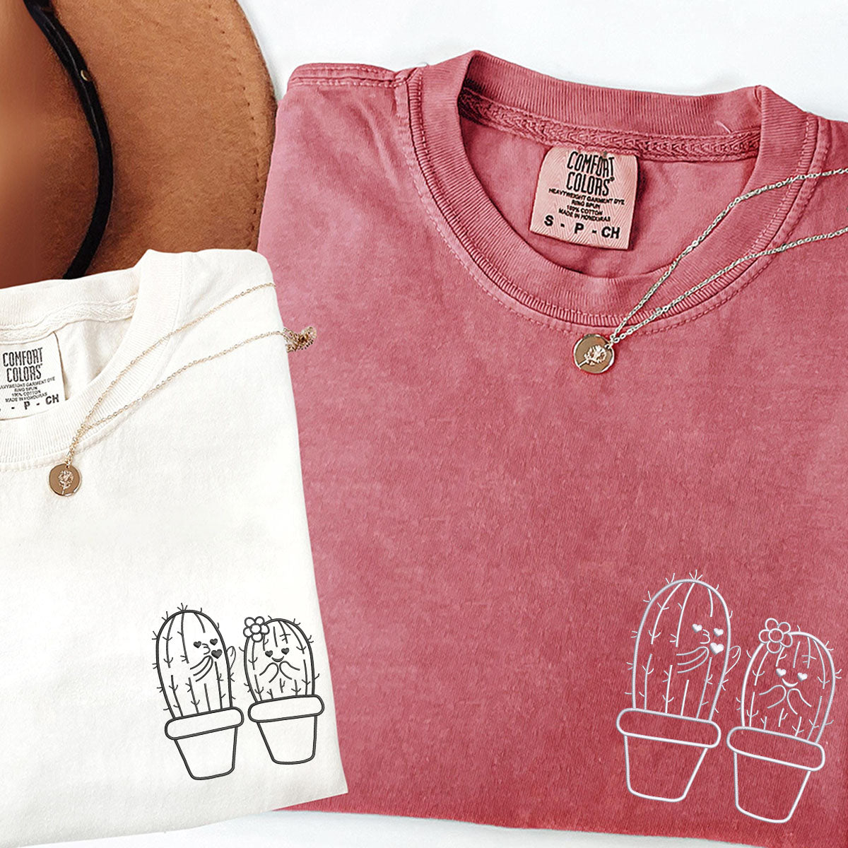 Custom Embroidered Cactus Matching T-shirts for Couples