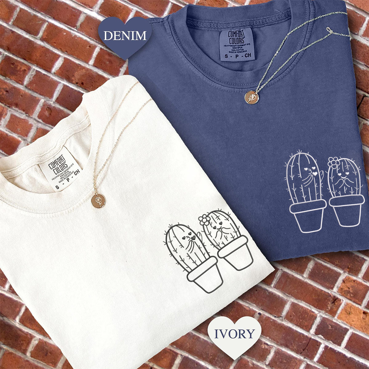 Custom Embroidered Cactus Matching T-shirts for Couples