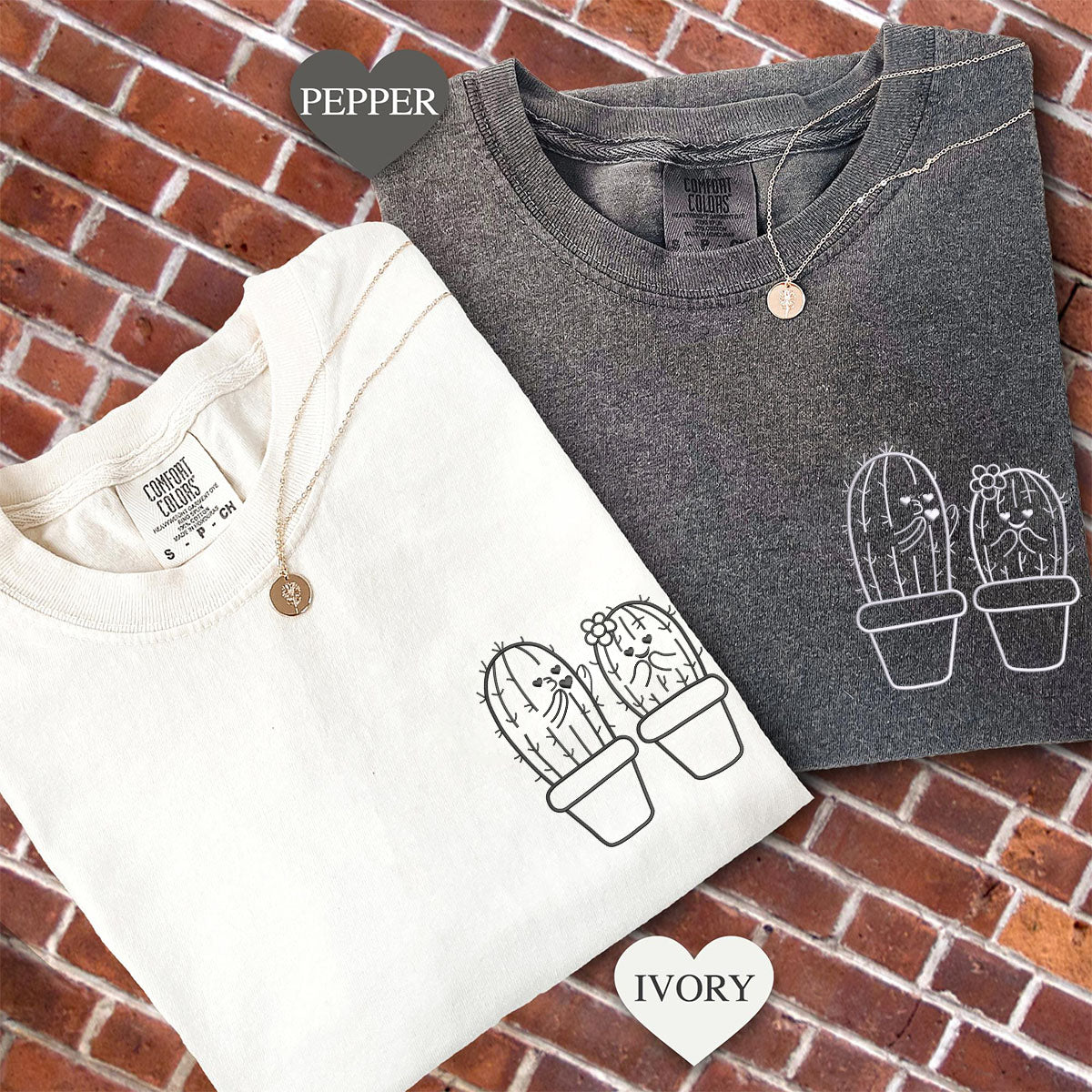 Custom Embroidered Cactus Matching T-shirts for Couples