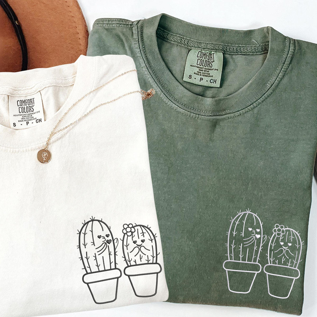 Custom Embroidered Cactus Matching T-shirts for Couples